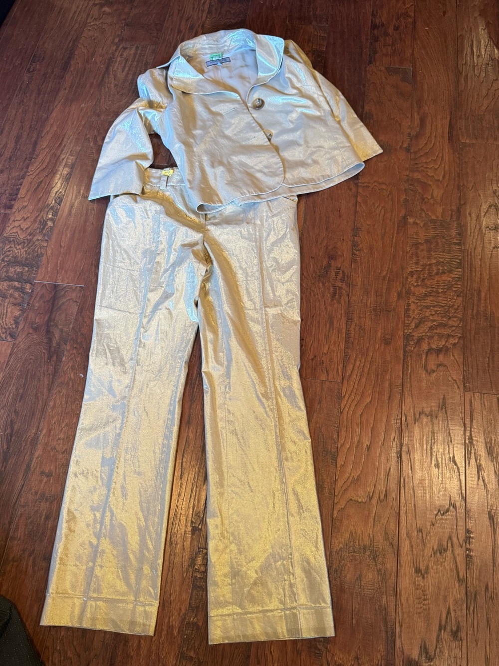 Anne Klein Gold Satin Suit- Gold